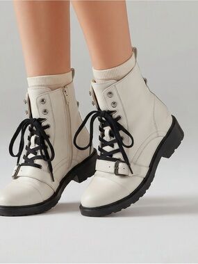 AllSaints lace up combat white black silver accent ankle boots sz 6.5